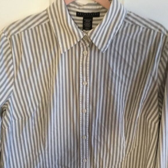 Apostrophe Brand Women’s Sz. XL Grey & White Stripe L/S Blouse - Picture 2 of 9